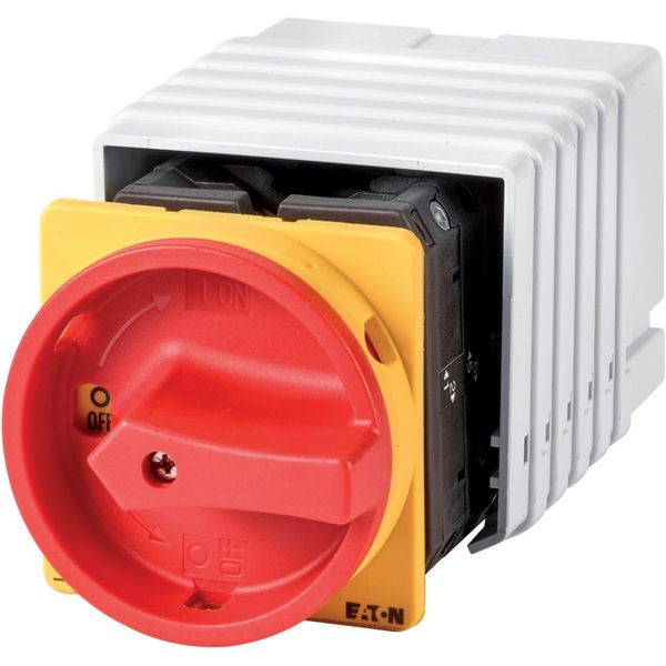 Main switch, T5B, 63 A, flush mounting, 6 contact unit(s), 12-pole, Emergency switching off function, With red rotary handle and yellow locking ring image 3