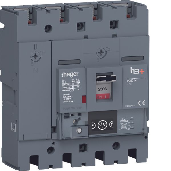 Moulded Case Circuit Breaker h3+ P250 Energy 4P4D N0-50-100% 250A 40kA image 1