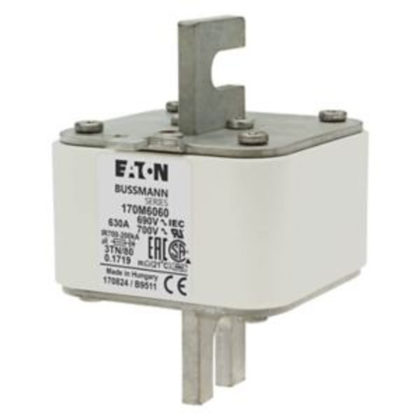 Fuse-link, high speed, 630 A, AC 690 V, DIN 3, 76 x 90 x 109 mm, aR, DIN, IEC, single indicator image 4