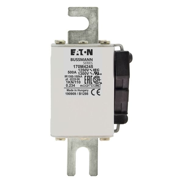 Fuse-link, high speed, 500 A, AC 1250 V, size 1, 53 x 69 x 138 mm, aR, DIN, IEC, single indicator image 9