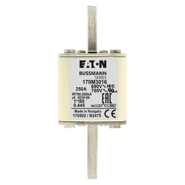 Fuse-link, high speed, 250 A, AC 690 V, compact DIN 1, 45 x 45 x 104 mm, aR, DIN, IEC, single indicator image 15