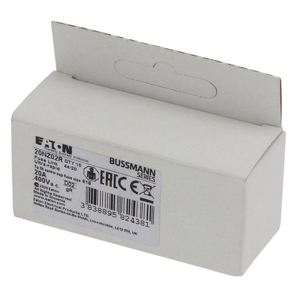 Fuse-link, LV, 20 A, AC 400 V, D02, aR, IEC, ultra rapid image 12