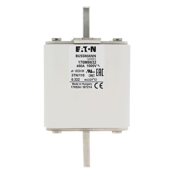 Fuse-link, high speed, 450 A, AC 1000 V, DIN 3, 74 x 90 x 139 mm, aR, DIN, IEC, single indicator image 10