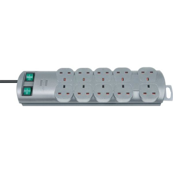 Primera-Line extension lead 10-way silver 2m H05VV-F 3G1,25 each 5 sockets switched *GB* image 1