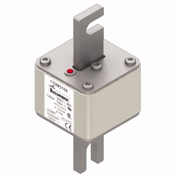 Fuse-link, high speed, 1250 A, AC 600 V, DIN 2, 61 x 61 x 108 mm, aR, DIN, IEC, single indicator, 110 mm centres image 2