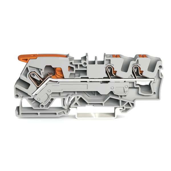 3-conductor through terminal block with lever and push-button 6 mm² gr image 1