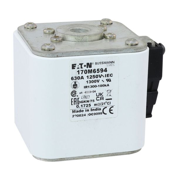 Fuse-link, high speed, 630 A, AC 1250 V, size 3, 76 x 92 x 76 mm, aR, IEC, UL, type K indicator, flush end, 13 UNC image 19