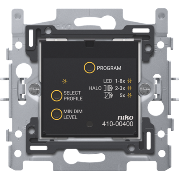 Smart universal push-button dimmer with RF transmitter and receiver, 3 – 200 W, 2-wire, with claw fixing image 1