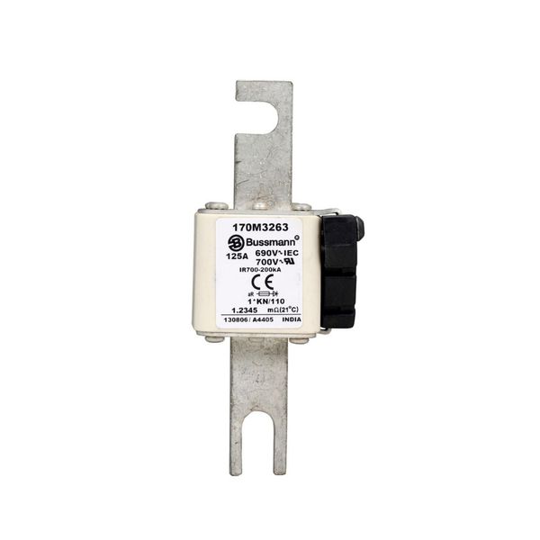 Fuse-link, high speed, 125 A, AC 690 V, compact DIN 1, 45 x 58 x 134 mm, aR, DIN, IEC, type K indicator, 110 mm centres image 5