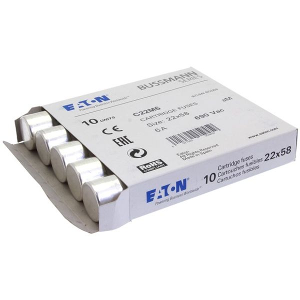 Fuse-link, LV, 6 A, AC 690 V, 22 x 58 mm, aM, IEC image 1