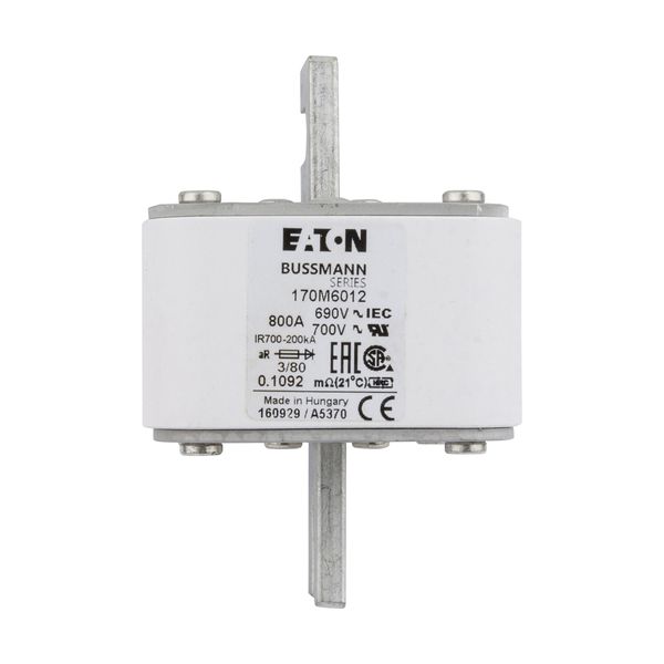 Fuse-link, high speed, 800 A, AC 690 V, DIN 3, 76 x 76 x 109 mm, aR, DIN, IEC, single indicator image 15