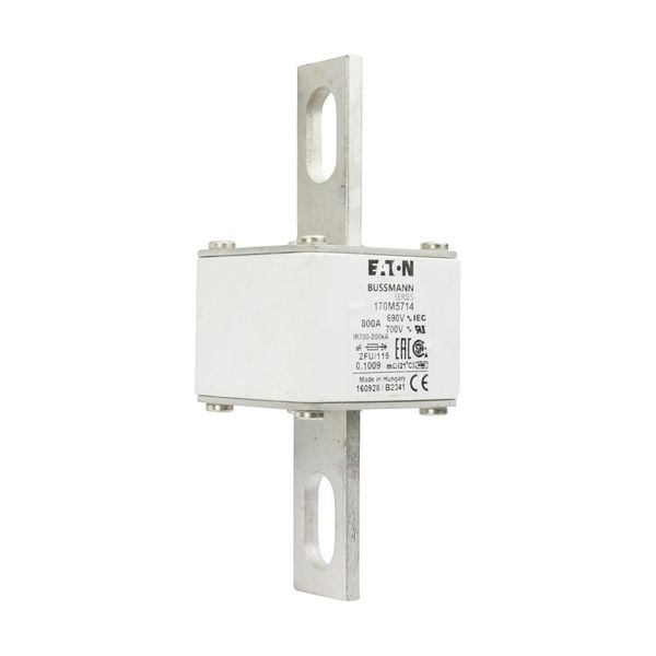 Fuse-link, high speed, 800 A, AC 690 V, size 2, 61 x 77 x 135 mm, aR, IEC, UL, no indicator, 115 mm centres image 15