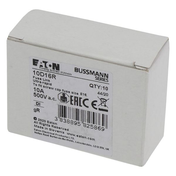 Fuse-link, LV, 10 A, AC 500 V, D1, aR, IEC, ultra rapid image 10