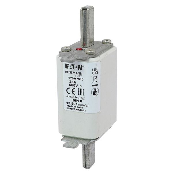 Fuse-link, high speed, 25 A, AC 660 V, DIN 0, aR, DIN, IEC, single indicator, live gripping lugs image 10