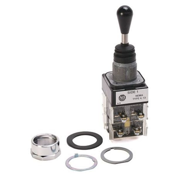 Allen-Bradley 800T-T2H3GGXX 30.5mm Type 4/13 Toggle Switch, Two Way Toggle, Up&Down-Spring Rtn, 1 NOEM & 1 NOEM image 1