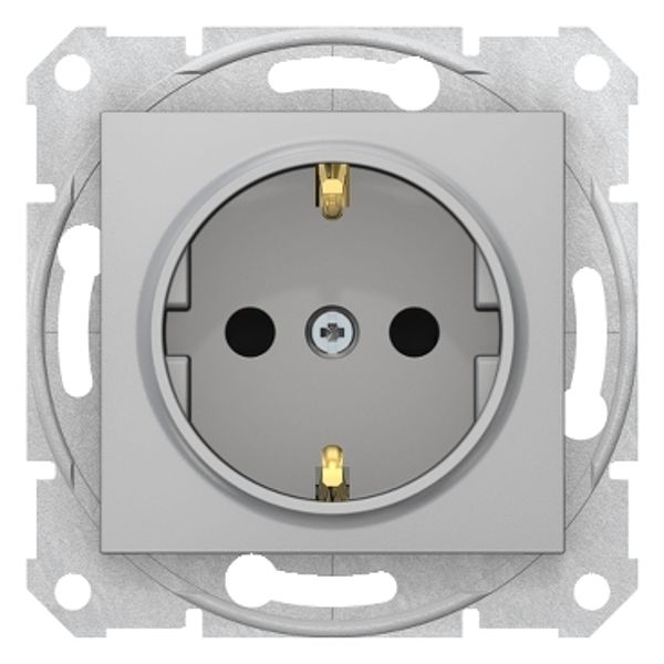 Sedna - single socket outlet, side earth - 16A shutters, without frame aluminium image 1