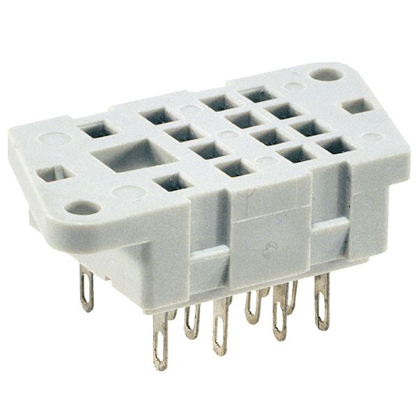 Socket for relays: R4N.  Solder terminals. Dimensions 40,5 x 21,5 x 18,1 mm. Four poles. Rated load 6 A, 250 V AC image 1