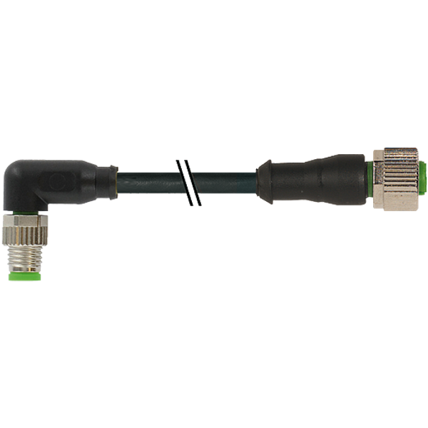 M8 male 90° / M12 female 0° A-cod. PUR 4x0.25 bk UL/CSA+drag ch. 1.5m image 1