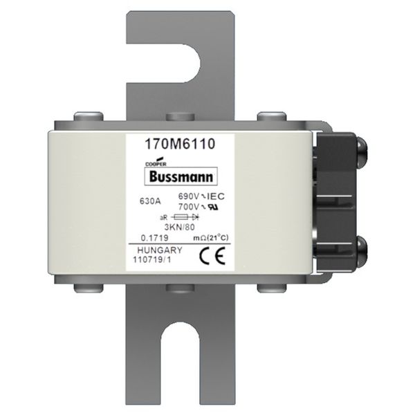 Fuse-link, high speed, 630 A, AC 690 V, size 3, 74 x 92 x 111 mm, aR, IEC, single indicator image 1