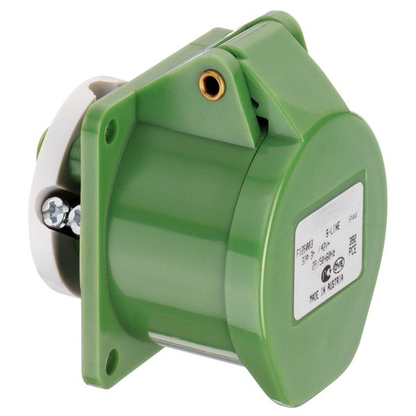 CEE flanged socket, straight, IP44, 32A, 3-pole, 24/42V, 4h, green image 1