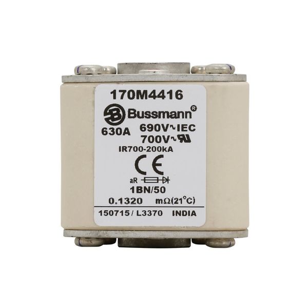 Fuse-link, high speed, 630 A, AC 690 V, size 1, 53 x 69 x 51 mm, aR, IEC, UL, single indicator, flush end, M8 image 11