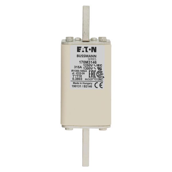 Fuse-link, high speed, 315 A, AC 1250 V, compact size 1, 45 x 45 x 138 mm, aR, DIN, IEC, single indicator image 6