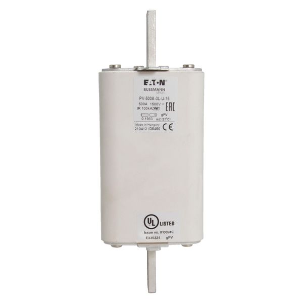 Fuse-link, high speed, 500 A, DC 1500 V, 3L, 75 x 205 mm, gPV, IEC, UL, without indicator image 6