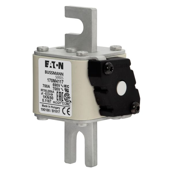 Fuse-link, high speed, 700 A, AC 690 V, DIN 1, 53 x 69 x 108 mm, aR, DIN, IEC, single indicator image 6