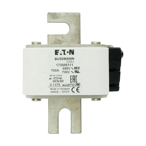 Fuse-link, high speed, 700 A, AC 690 V, DIN 3, 76 x 92 x 109 mm, aR, DIN, IEC, single indicator image 7