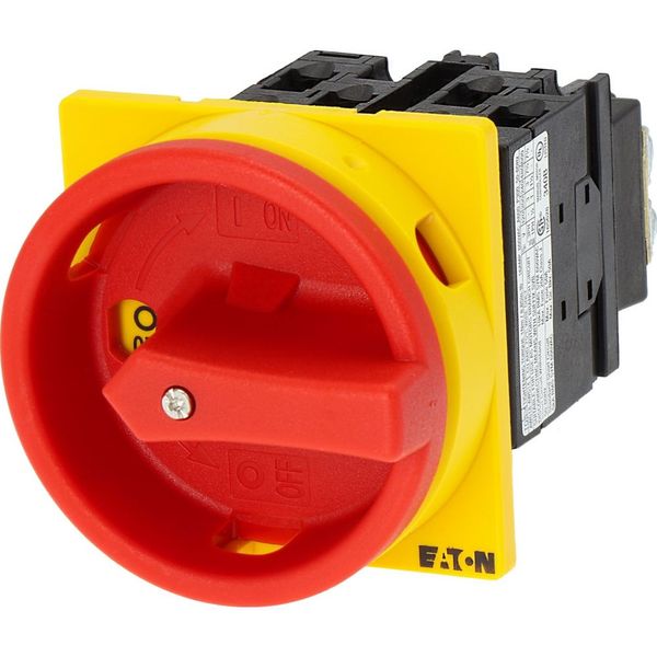 Main switch, T0, 20 A, flush mounting, 3 contact unit(s), 3 pole, 2 N/O, 1 N/C, Emergency switching off function, With red rotary handle and yellow lo image 20