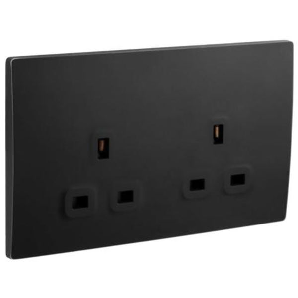 Mallia Senses - 2 gang BS unswitched socket outlet - 13A - Matt Black image 1