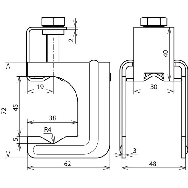 U-clamp MAXI St/bare for D 20-32mm or Fl 40x4-5mm image 2