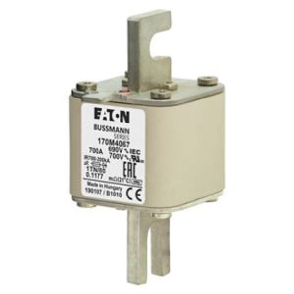 Fuse-link, high speed, 700 A, AC 690 V, DIN 1, 53 x 66 x 108 mm, aR, DIN, IEC, single indicator image 4