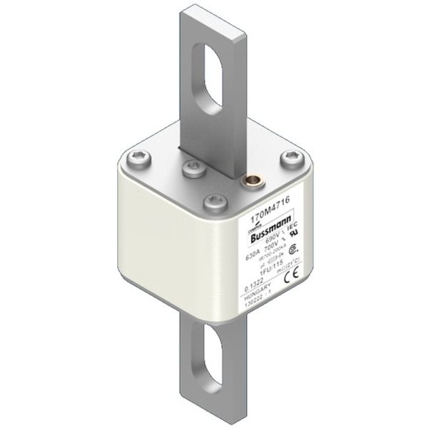 Fuse-link, high speed, 700 A, AC 690 V, size 1, 53 x 69 x 136 mm, aR, IEC, UL, no indicator, 115 mm centers image 2