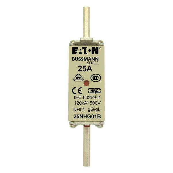 Fuse-link, LV, 25 A, AC 500 V, NH01, gL/gG, IEC, dual indicator, live gripping lugs image 12