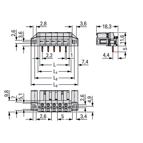 THT female header angled Pin spacing 5 mm light gray image 4