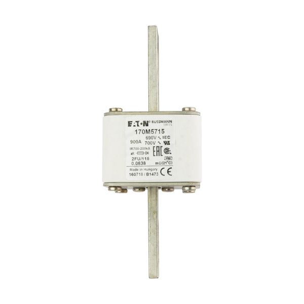 Fuse-link, high speed, 900 A, AC 690 V, size 2, 61 x 77 x 135 mm, aR, IEC, UL, no indicator, 115 mm centres image 9