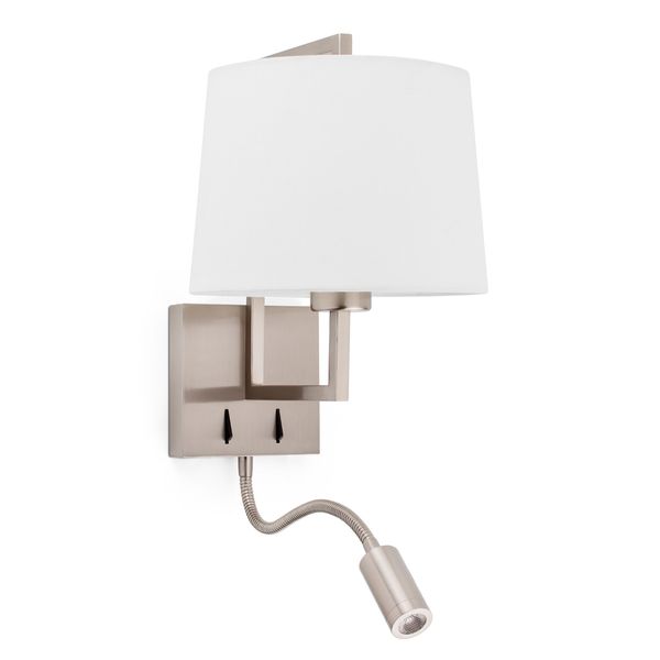 FRAME MATT NICKEL WALL LAMP WITH LED READER WHITE image 1