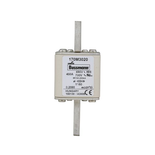 Fuse-link, high speed, 450 A, AC 690 V, compact DIN 1, 45 x 45 x 104 mm, aR, DIN, IEC, single indicator image 12