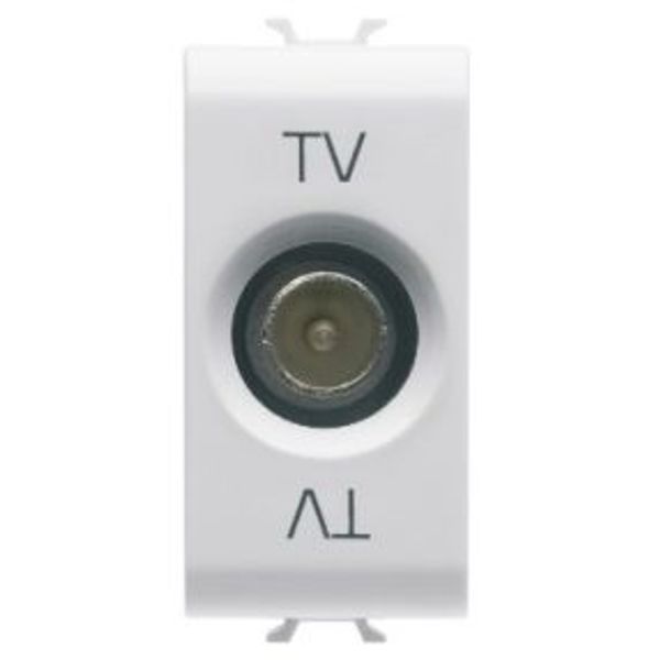 COAXIAL TV SOCKET-OUTLET, CLASS A SHIELDING - IEC MALE CONNECTOR 9.5mm - FEEDTHROUGH 5 dB - 1 MODULE - SATIN WHITE - CHORUSMART image 1