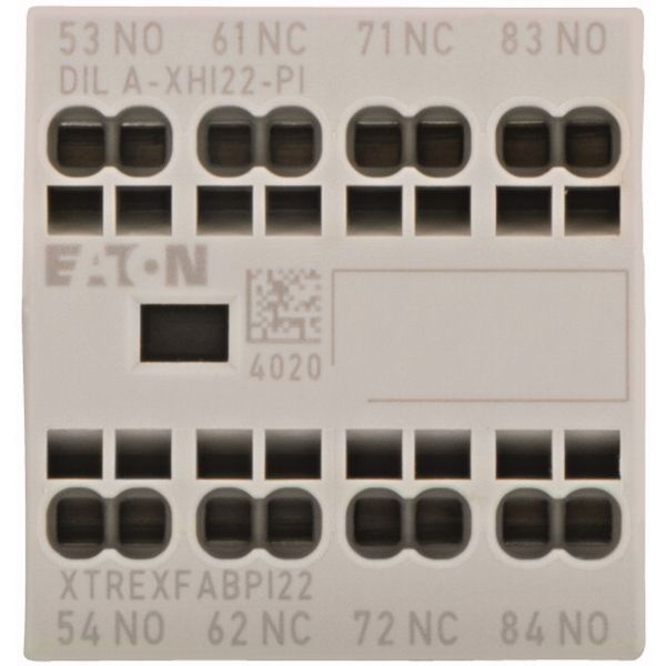 Auxiliary contact module, 4 pole, Ith= 16 A, 2 N/O, 2 NC, Front fixing, Push in terminals, DILA, DILM7 - DILM38 image 1