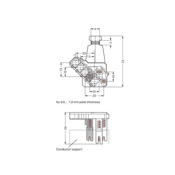 Female connector;with strain relief plate;5-pole;white/gray image 3