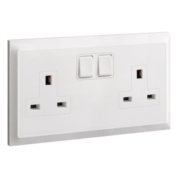 Socket 2 Gang 13A Switched + LED 14X7 White, Legrand-Belanko S image 1