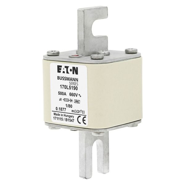 Fuse-link, high speed, 500 A, AC 660 V, Size 1, 51 x 51 x 111 mm, aR, DIN, IEC, single indicator image 5