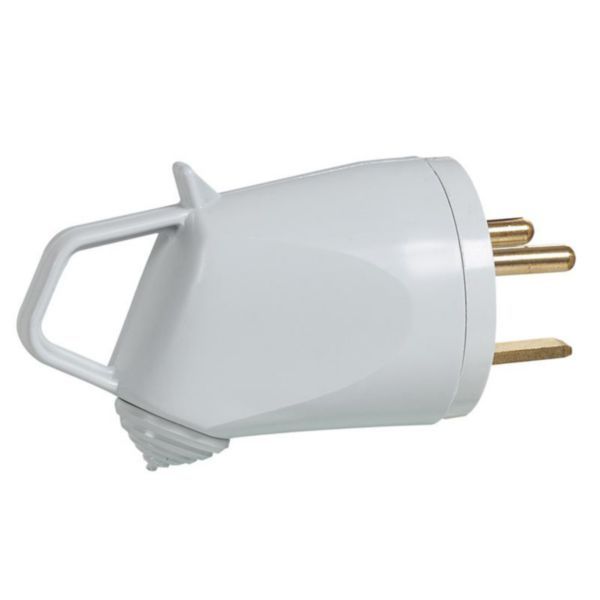 Male power plug with earth 20A - with ring - 2 pins - gray image 1