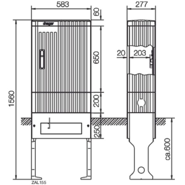 Distribution Pillar, 155 series, empty, 1560 x 583 x 277 mm image 1