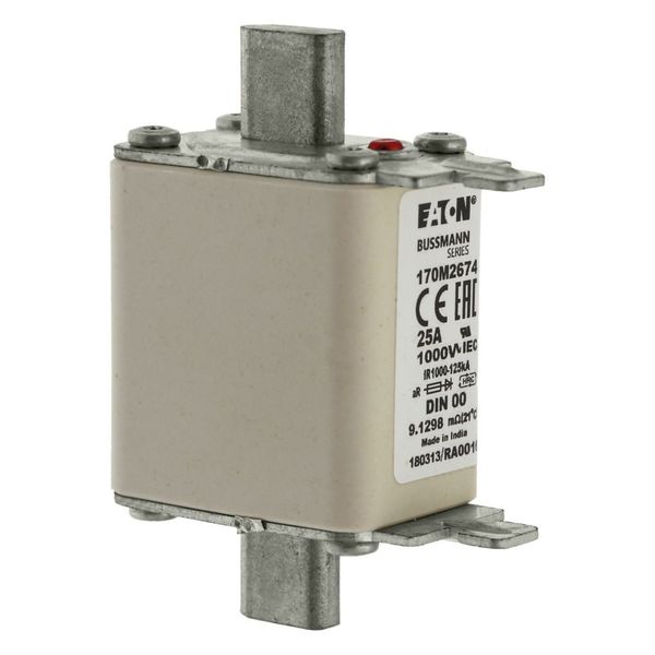 Fuse-link, high speed, 25 A, AC 1000 V, DIN 00, aR, DIN, IEC, single indicator, live gripping lugs image 20