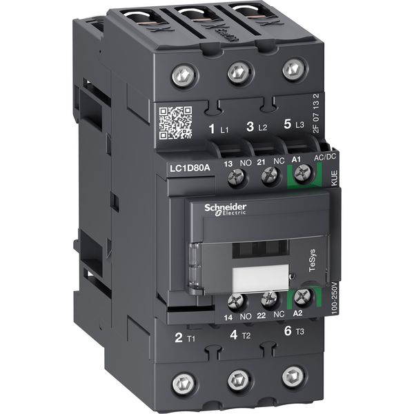 TeSys Deca contactor 3P 66A AC-3/AC-3e up to 440V coil 100-250V AC/DC EverLink image 1