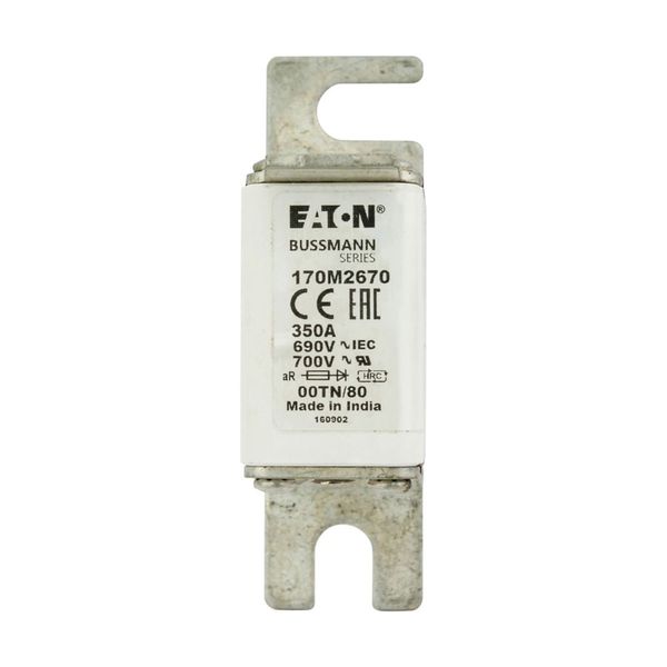 Fuse-link, high speed, 350 A, AC 690 V, DIN 00, aR, DIN, IEC, single indicator, live gripping lugs image 10