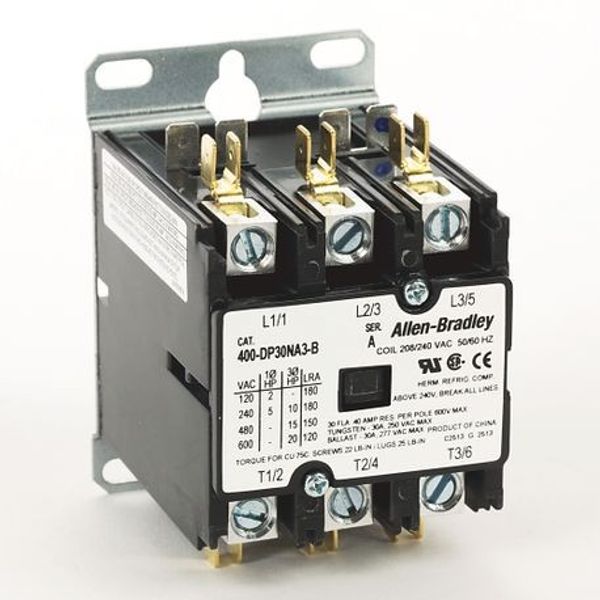 Allen-Bradley, 400 Definite Purpose Contactor, 30A, 208/240V 50/60Hz, 3 Poles image 1